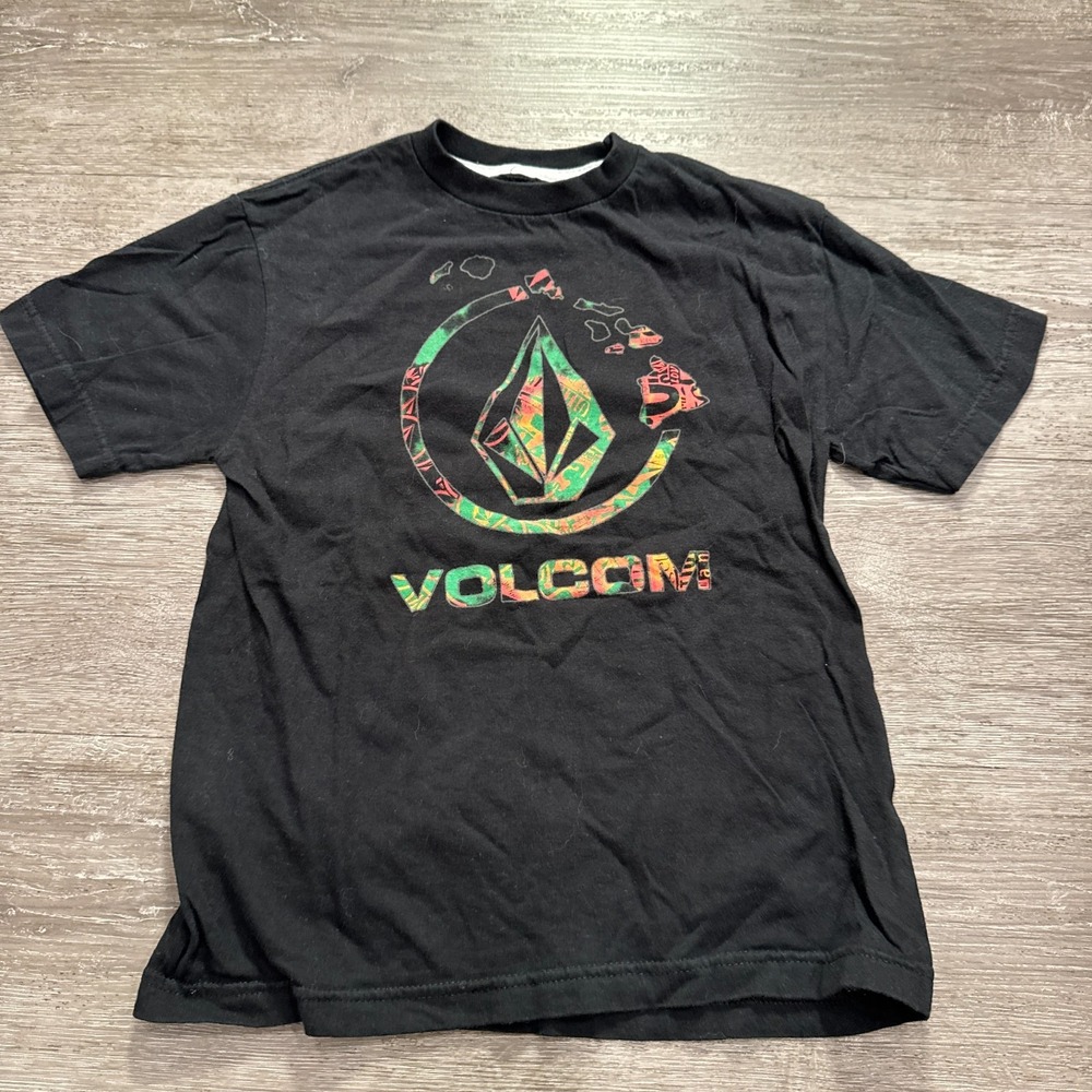 Volcom Shirt Boys Small Black Graphic Tee Youth Sellout Logo Crew Neck Tee